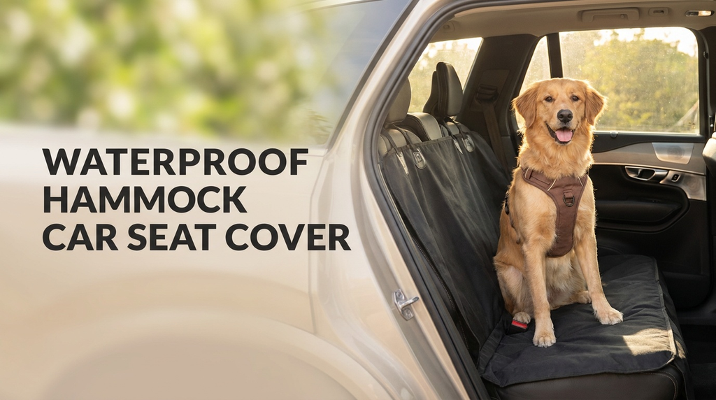 Happy dog riding on the Barkly car seat cover